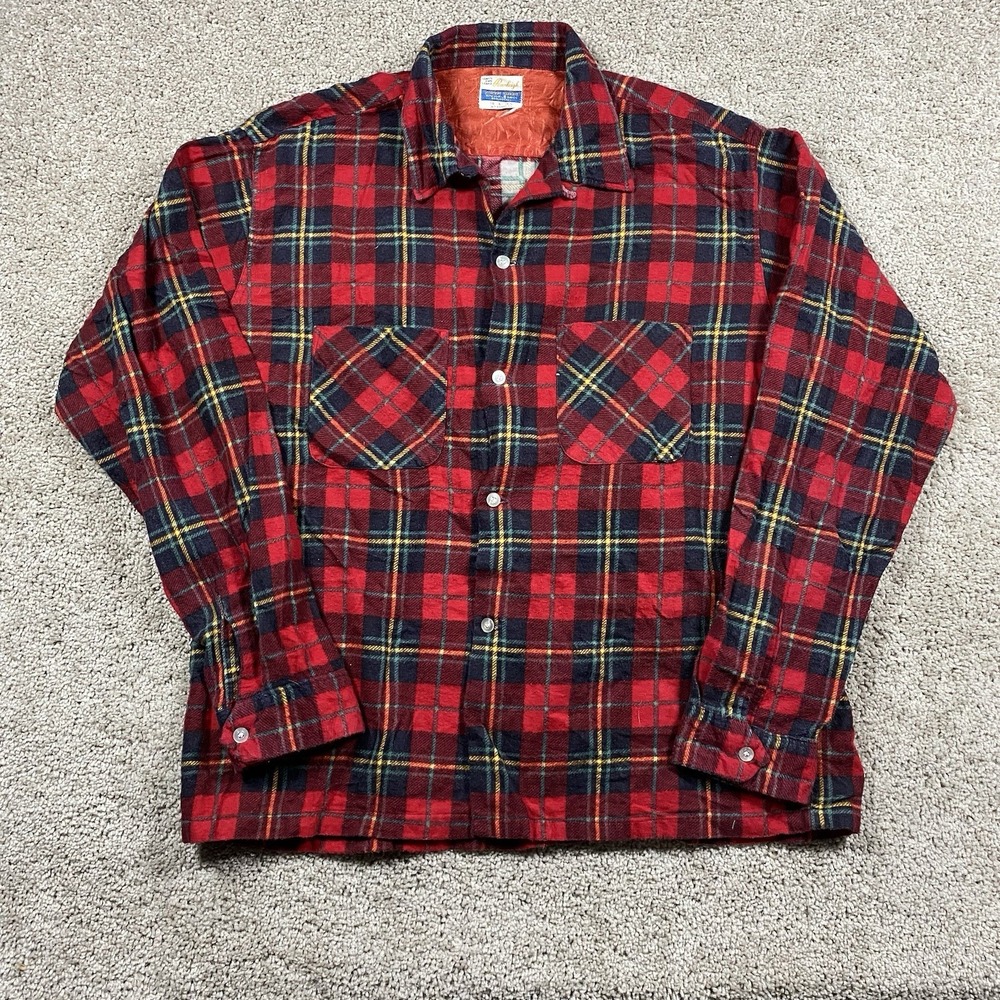 Vintage Pennleigh Super Suede Plaid Flannel Shirt Mens Large Red Blue W.T. Grant